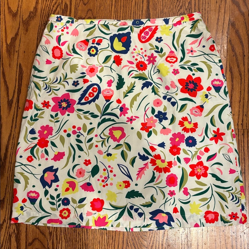 Boden Floral A-Line Skirt in Cream with Multicolor Flowers